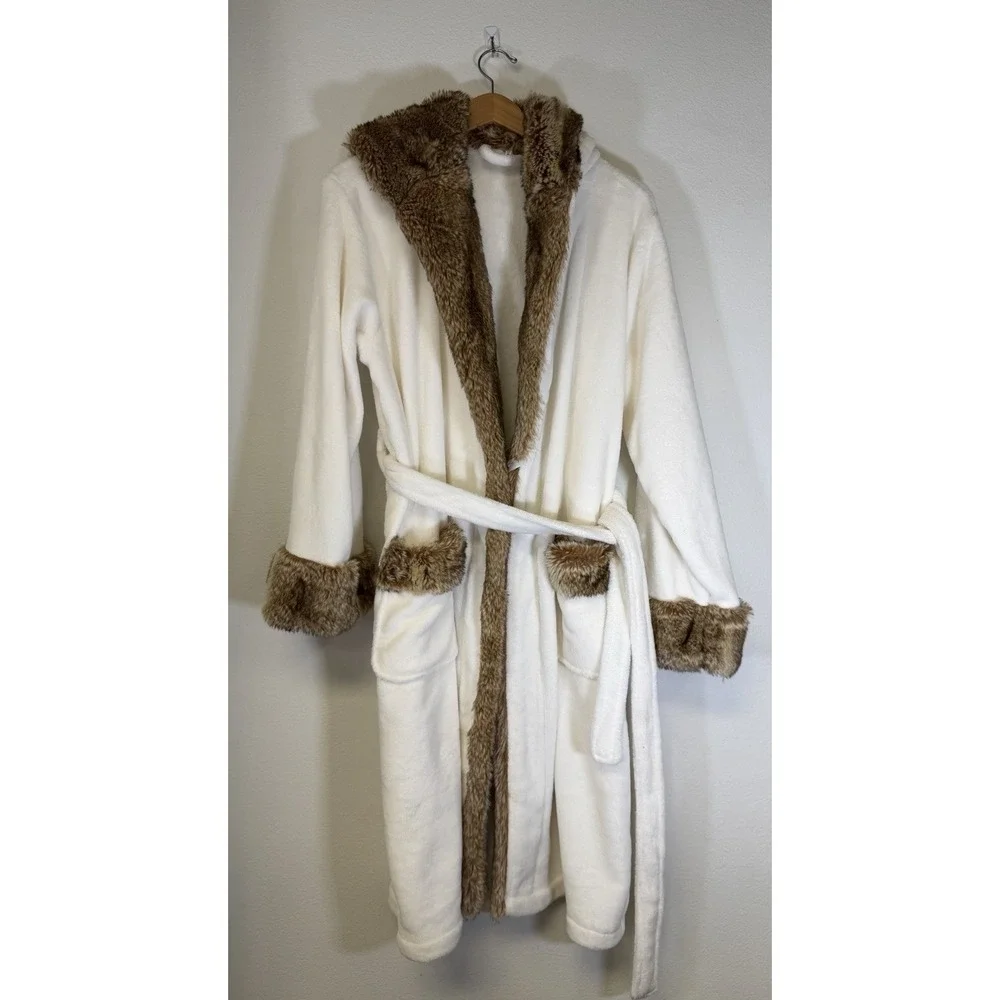 POTTERY BARN Faux‎ Fur Ombre Robe M Hooded Plush Cozycore Lounge Soft Fleece